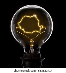 Clean and shiny lightbulb with Romania as a glowing wire.(series)