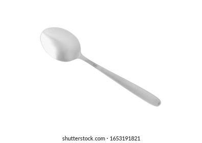 Clean Silver Spoon Isolated On White, Top View