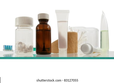 Clean And Simple View Of A Shelf In A Modern Medicine Cabinet
