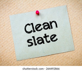 Clean Slate Message. Recycled Paper Note Pinned On Cork Board. Concept Image