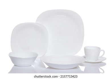 Clean Square Tableware Set Isolated On White Background