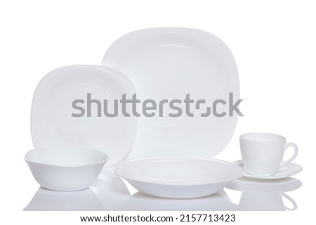 Clean Square Tableware Set Isolated On White Background