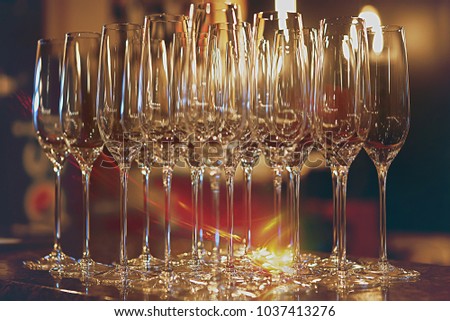 Clean stemware in the backlight with a beautiful bokeh