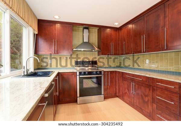 Clean Style Kitchen Stained Wood Cabinets Stock Photo Edit Now