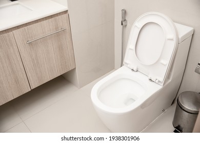 Clean Toilet bowl in hotel bathroom interior decoration