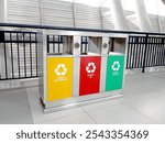 Clean trash bin in LRT station.