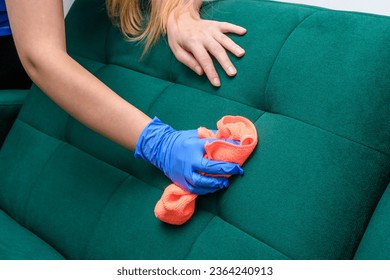 Clean the upholstery of the sofa in the living room - Shutterstock ID 2364240913