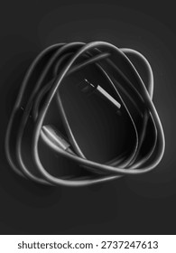 Clean white Lightning to USB data and charging cable over a black background. Essential mobile device accessory