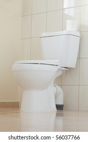 Clean and white toilet in a bathroom