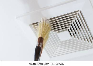 Cleaning Air Duct With Brush, Danger And The Cause Of Pneumonia In Office Man.