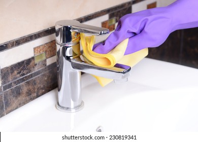 Cleaning Bathroom Sink Close-up