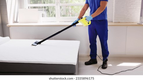 Cleaning Bed Mattress With Steam Machine. Bed Bugs Treatment