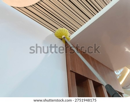 Cleaning cobwebs using a microfibre duster with a telescopic pole