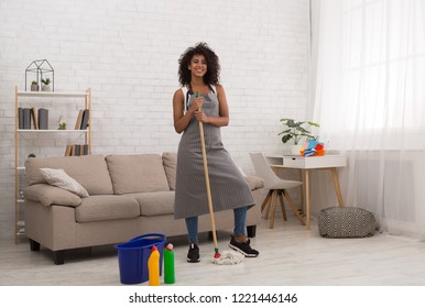 Spring Cleaning Fun Africanamerican Girl Using Stock Photo