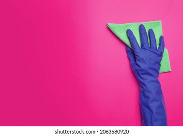 Cleaning, Desinfection Concept. Detergents And Cleaning Accessories In Pink Color. Cleaning Service, Small Business Idea. Flat Lay, Top View. Commercial Cleaning Company Concept. Disinfection Product.