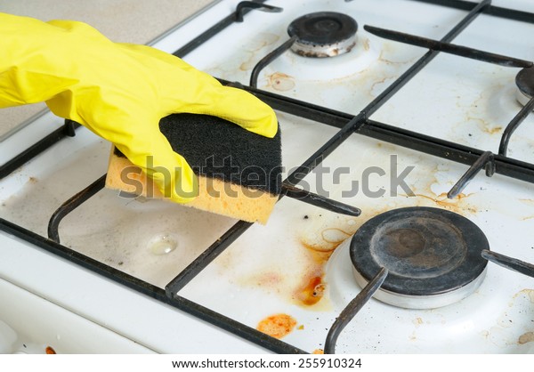 Cleaning Dirty Gas Stove Burners Kitchen Royalty Free Stock Image