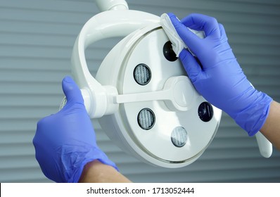 Cleaning, disinfection, sterilization, medical lamp in a dental clinic, operating room of a medical facility. - Powered by Shutterstock