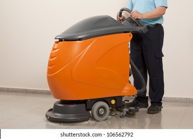 Cleaning Floor With Machine