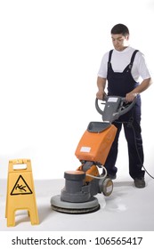 Cleaning Floor With Machine