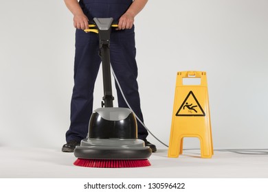 Cleaning Floor With Machine