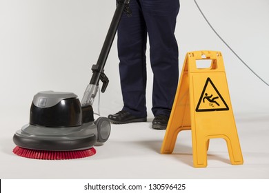 Cleaning Floor With Machine