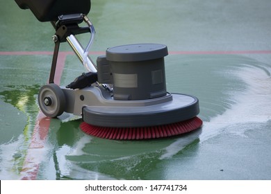 Cleaning Floor With Machine