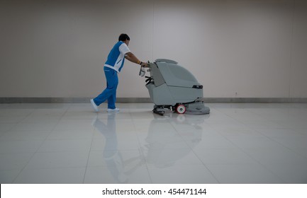 Cleaning Floor With Machine