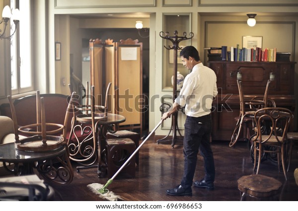 Cleaning Hotel Lounge Stock Photo (Edit Now) 696986653