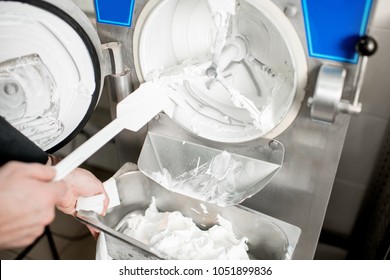 Cleaning Ice Cream Maker Machine From The Ice Cream Leavings