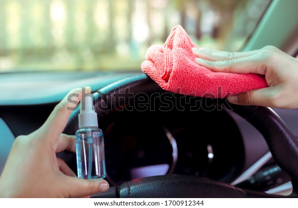 Cleaning 
Inside the
car with alcohol for antivirus and bacteria before use car protect
covid19 (Corona Virus)