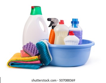 Cleaning items isolated white background