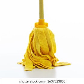 Cleaning mop isolated against white background. Floor moist mop yellow color, household sanitary cleaning supplies - Powered by Shutterstock