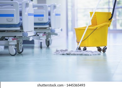 Cleaning The Patient Room In A Modern Hospital, Cleaner, Hospital Cleaning