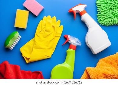 cleaning products household chemicals spray brush sponge glove - Powered by Shutterstock