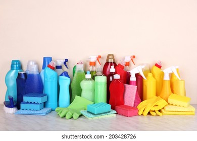 Cleaning Products On Shelf