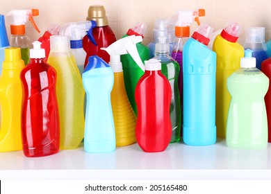 Cleaning Products On Shelf