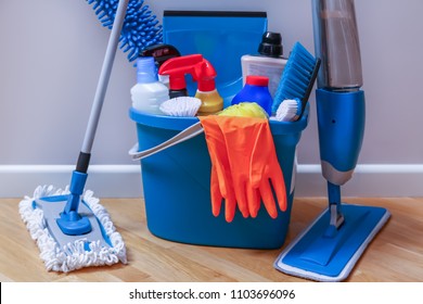 Cleaning Service Bucket Sponges Chemicals Bottles Stock Photo ...