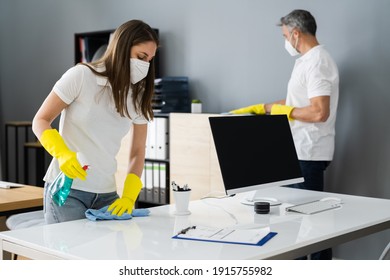 Cleaning Service Janitor Cleaner With Mop In Face Mask