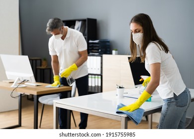 Cleaning Service Janitor Cleaner With Mop In Face Mask