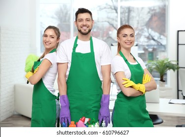 Cleaning Service Team At Work In Office