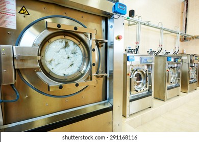 Cleaning Services. Industrial Laundry Washing Machine With Cloth