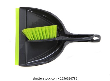 Cleaning Set Of Dust Pan And Brush Isolated On The White Background