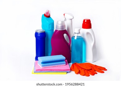 Cleaning Set With Tools And Products, On A White Background, Horizontal, No People,