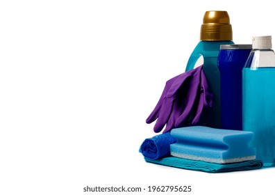 Cleaning Set With Tools And Products, On A White Background, Horizontal, No People,
