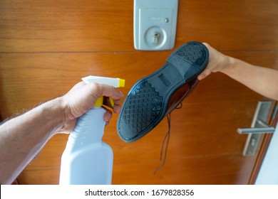 Cleaning Shoes Before Entering Home, Prevention Of Infection, Germs, Bacteria, Covid 19.