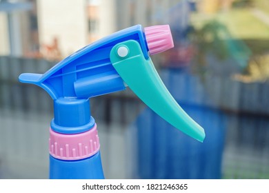 Cleaning Sprayer Antibacterial Disinfectant Spray, Infection Control Cleaning Concept. A Plastic Bottle With A Dispenser For Cleaning A Home Or Office, Close-up.