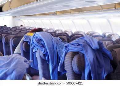 Cleaning Staff Clean The Airplane Cabin, Selective Focus.