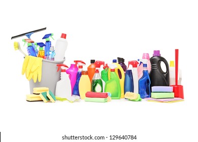 Cleaning Supplies Isolated On White Background