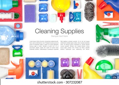 Cleaning Supplies On White Background