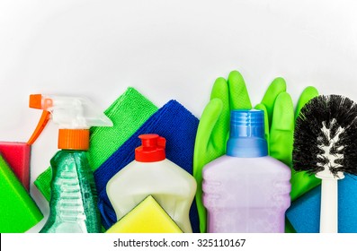  Cleaning Supplies On White Background